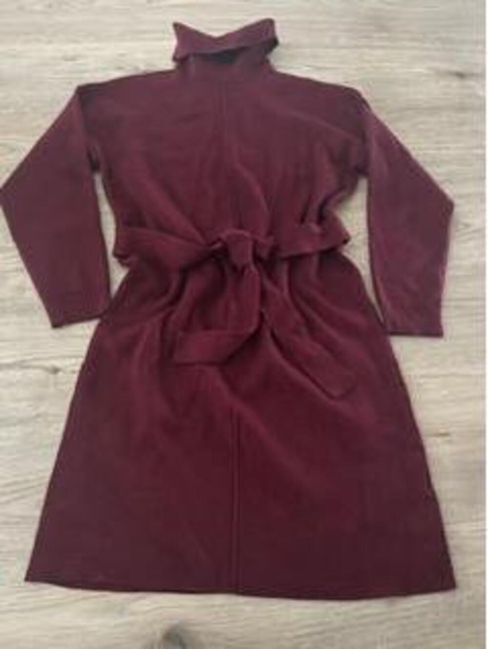 Stitchdrop Womens Small Burgundy Knit Turtleneck Sweater Dress Belted Long